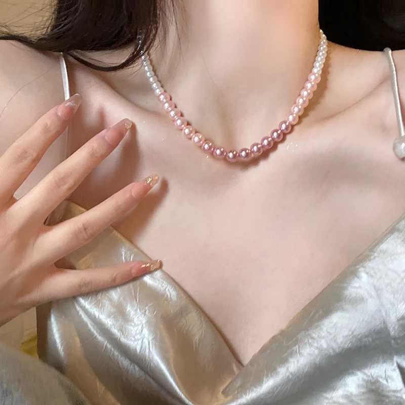 Design Gradient Pink Pearl Necklace For 2025 Girls Sweet Accessories Party Luxurious Jewelry Sexy Collarbone Chain For Women Y250805
