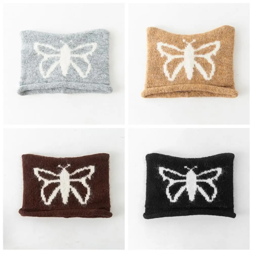Kawaii Y2K Cute Cat Ears Beanie Hats Curly Warm Butterfly Knitted Hat Harajuku Wool Jacquard Cap Winter Autumn 250806
