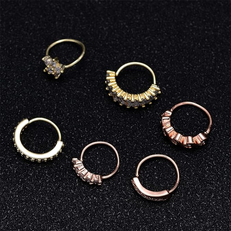 10Pcs Nose Ring Hoop Paved Flower Leaf Feather CZ Cartilage Earrings Nose Piercing Jewelry for Women Men Silver Gold Rose Gold Tone 20G