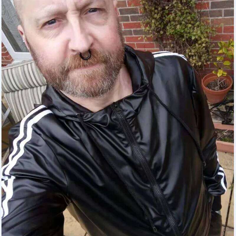 MEN's Faux Tracksuit with Zipper Hoodie, Casual Sportswear Jogging Suit, Men's PU Leather Hoodie Set for Sports