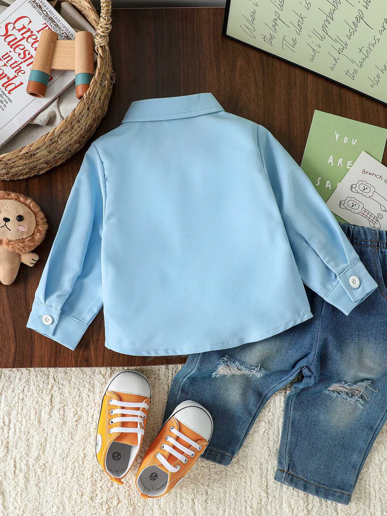 2025 New Spring Autumn Baby Boys Long Sleeve Blouses Shirts Korean Version Cartoon Dinosaurs Print Cute Lapel Tops X250806