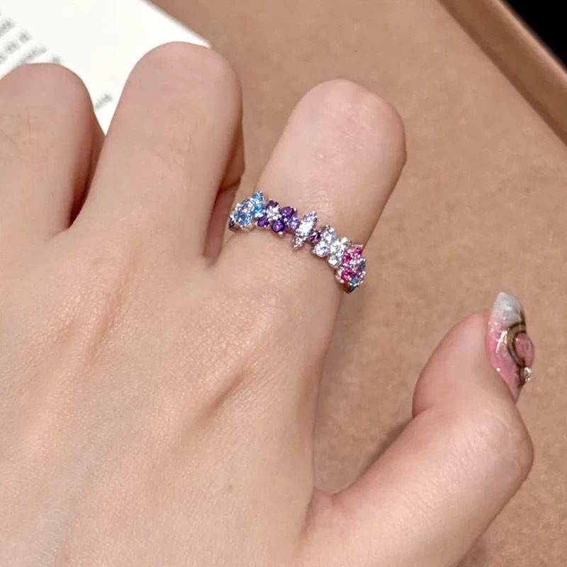 Hui Zhi Wing Jewelry Same S Silver Dopamine Color mond Camouflage Ring Light Luxury Fashion Style