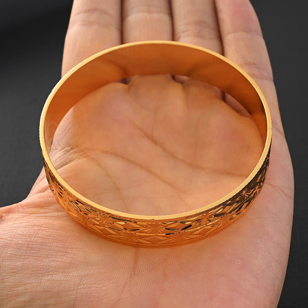 Gold Plated Width 14MM Bangle Men Bride Wedding Bracelet Africa Ethiopian Arab Jewelry Charm Party Gifts #050 250805