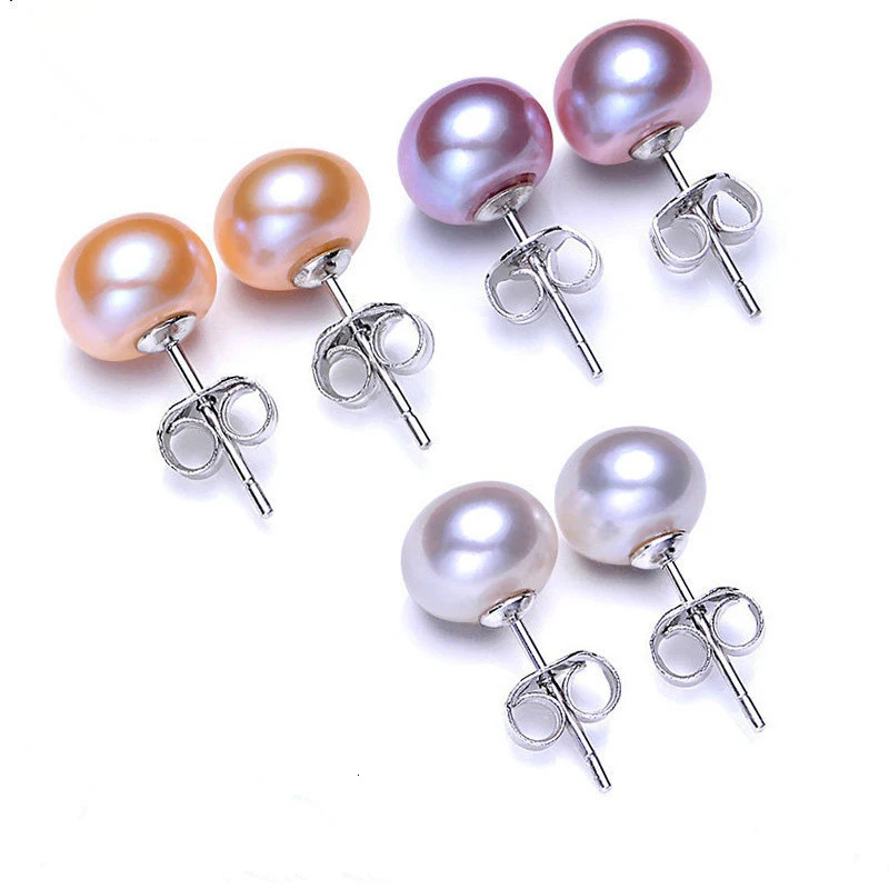 3 Color Natural Pearls Stud Earrings Real Freshwater Cultured Pearls 925 Metal Earring Wedding Fashion Jewelry Gifts for Women 250805