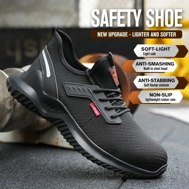 Lightweight Safety Shoes Men Steel Toe Sneakers Puncture Proof Breathable Safety Boots Man Dangerous Construction Work Foorwear 250731
