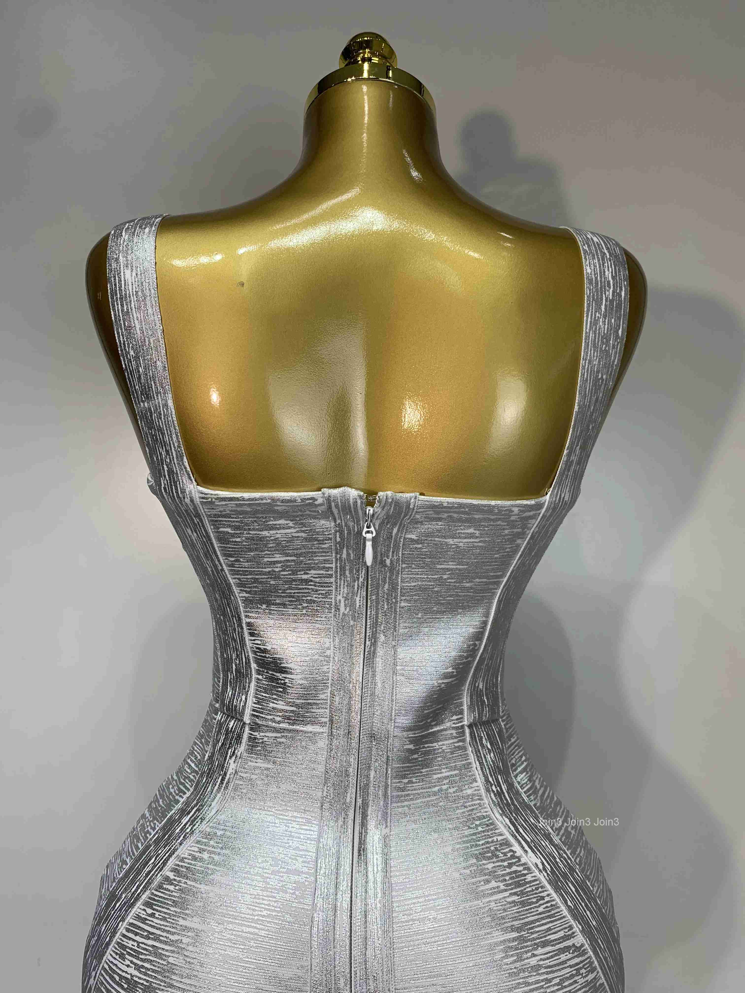 High Quality Women Sleeveless Bodycon Bandage Dress Celebrity Elegant Silver Gold Cocktail Party Birthday Dress Vestidos