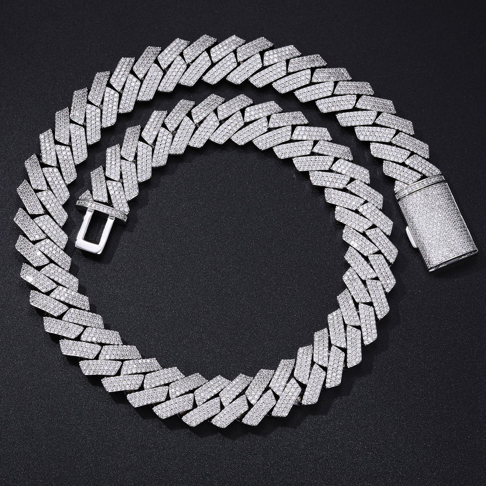 16mm Full Inlaid 3 Row Zirconia Rhombus Cuban Chain Women Hip Hop Singer Street Accessories Necklace for Men