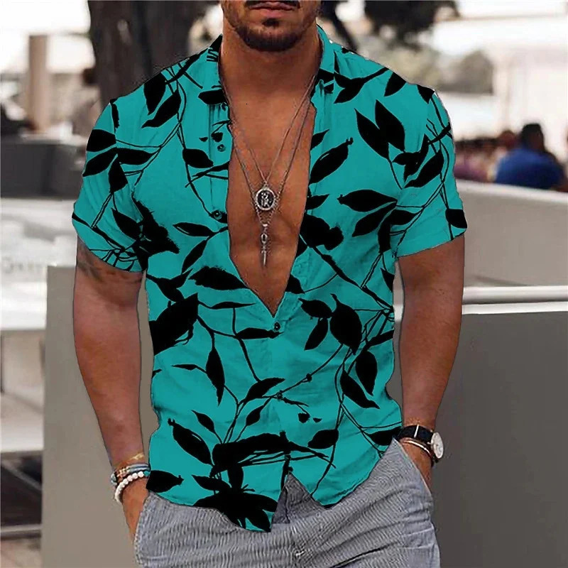 Hawaiian Shirt For Men Vacation Daily Slim Fit Tops Gym Elegant Flower Pattern Leaves Social Casual Fashion Camisa Y2k Clothing 250731