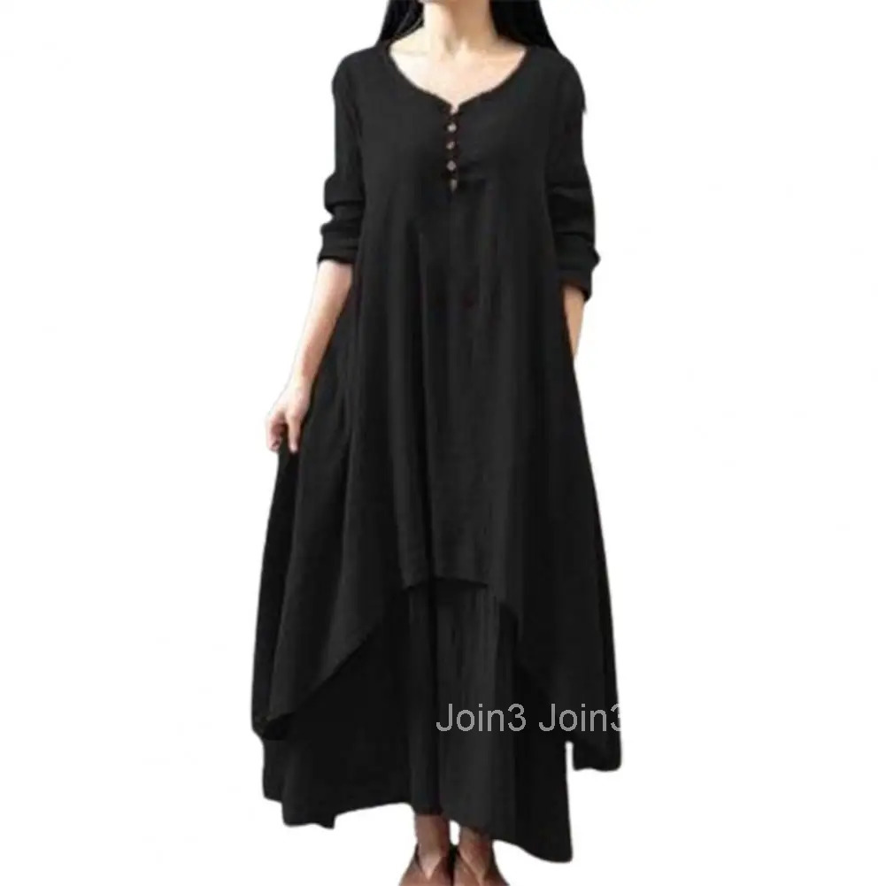 Women Elegant Linen White Dresses Bohemia Layering Vintage Robe Long Sleeve Loose Long Dress Female Autumn Vestidos