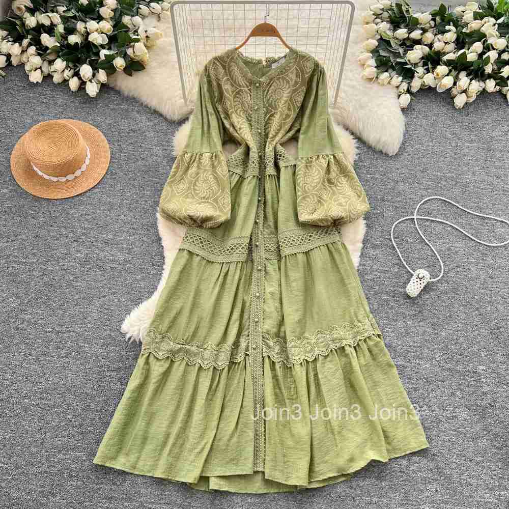 Chic vintage Sexy jacquard Spliced slim Elegant Fairy korean fashion Boho Sundress women clothing Long dress