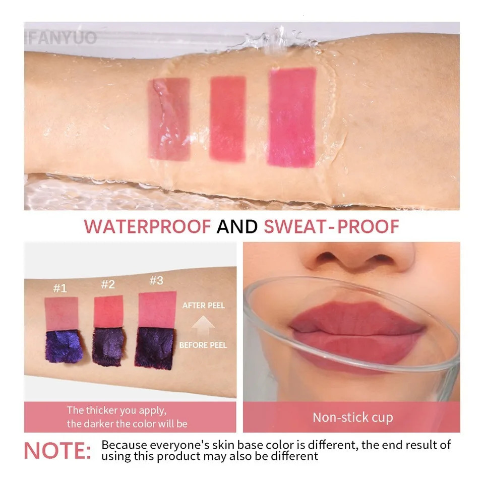 Silver Tube Peel Off Tattoo Lipgloss Waterproof Liquid Matte Lip Tint RosePink Tear-off Lip Stain Non Stick Cup Quick Dry Makeup 250805