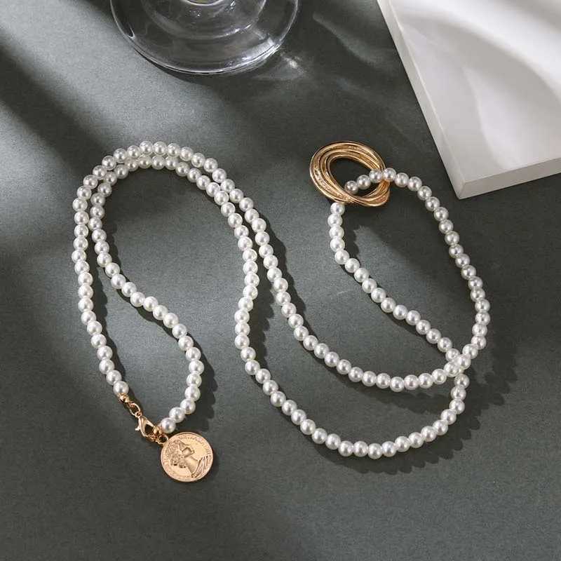 Vintage Pearl Pendant Necklace for Women Elegant Beaded Long Tassel Sweater Collar Chain Accessories Temperament Fashion Jewelry Y250805