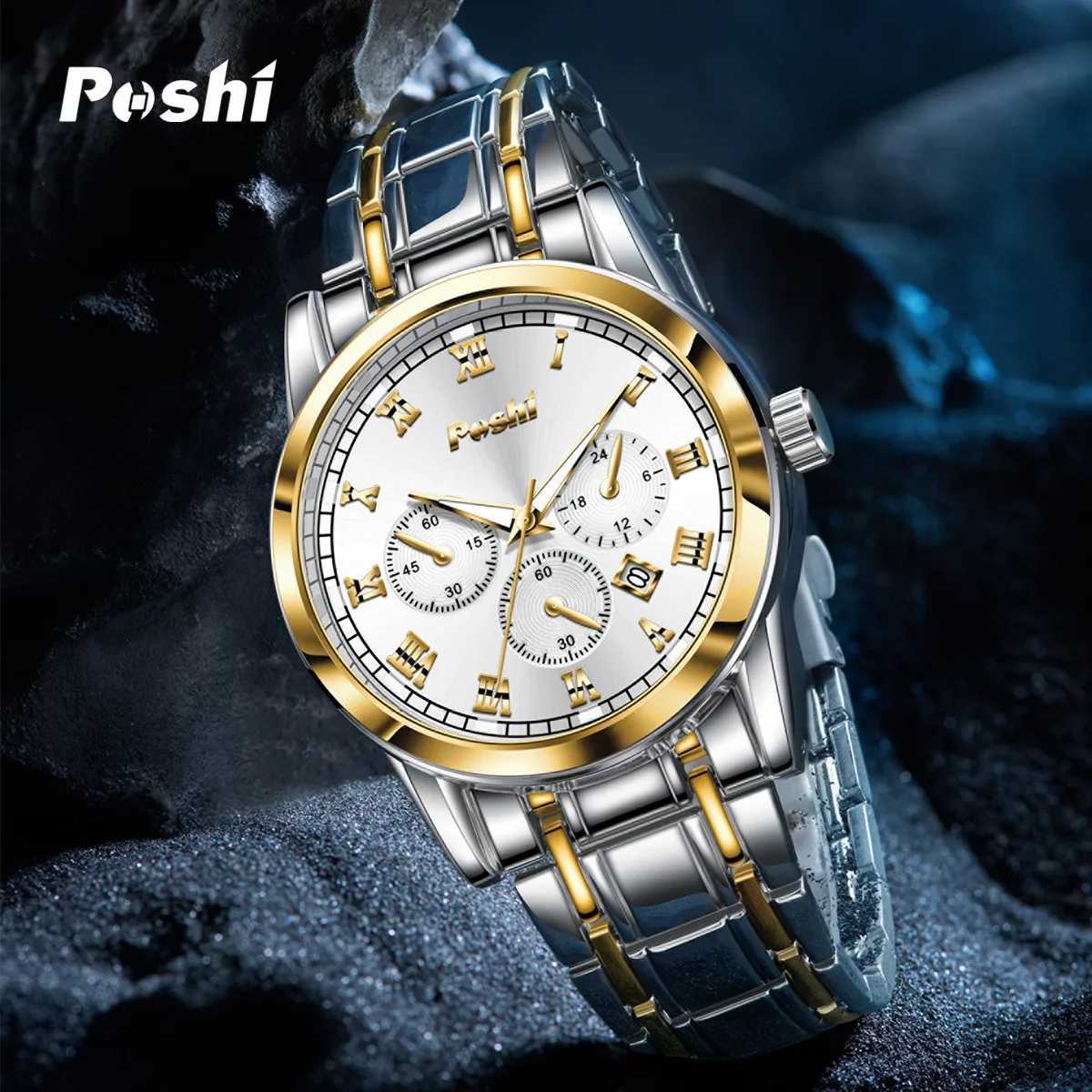 POSHI Fashion Mens Business Wristwatch for Men Quartz Original Clock Luminous Hands with Date Life Waterproof W250806