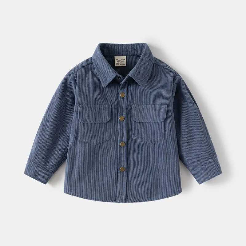CHIldrens Solid-color Turn-down Collar Shirt New Spring Boys Long-leeve Corduroy Shirt Boys Blouse X250806