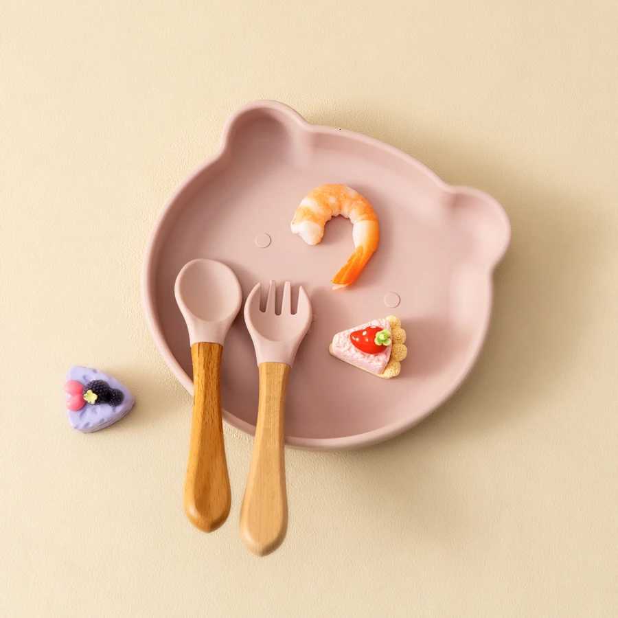Dropshipping Silicone Baby Feeding Dish Tableware for Kids Children Sucker Dish Plate Toddle Training Spoon Baby Stuff X250806