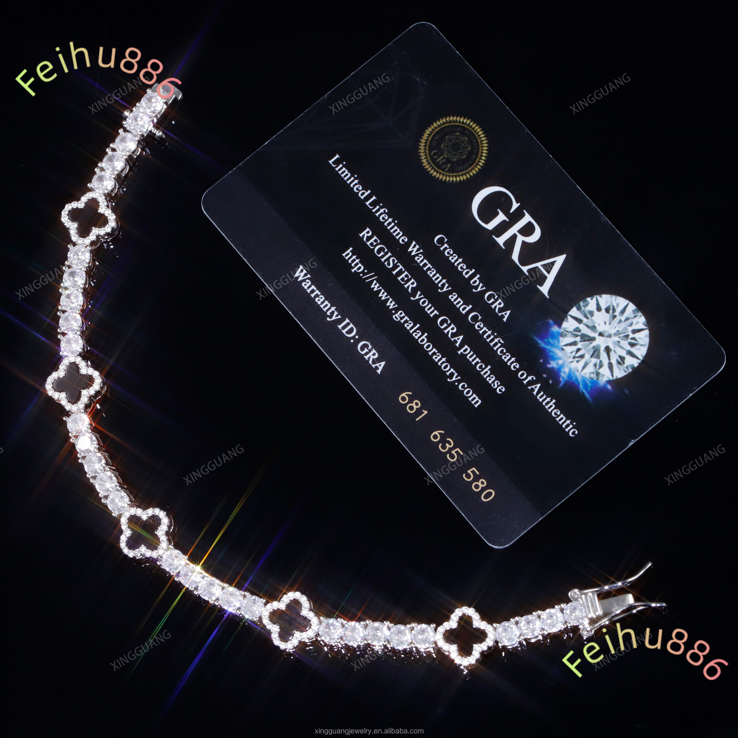 GRA Certificate Hip Hop 925 Sterling Silver Natural Agate VVS1 Moissanite Diamond Clover Bracelet Tennis Chain