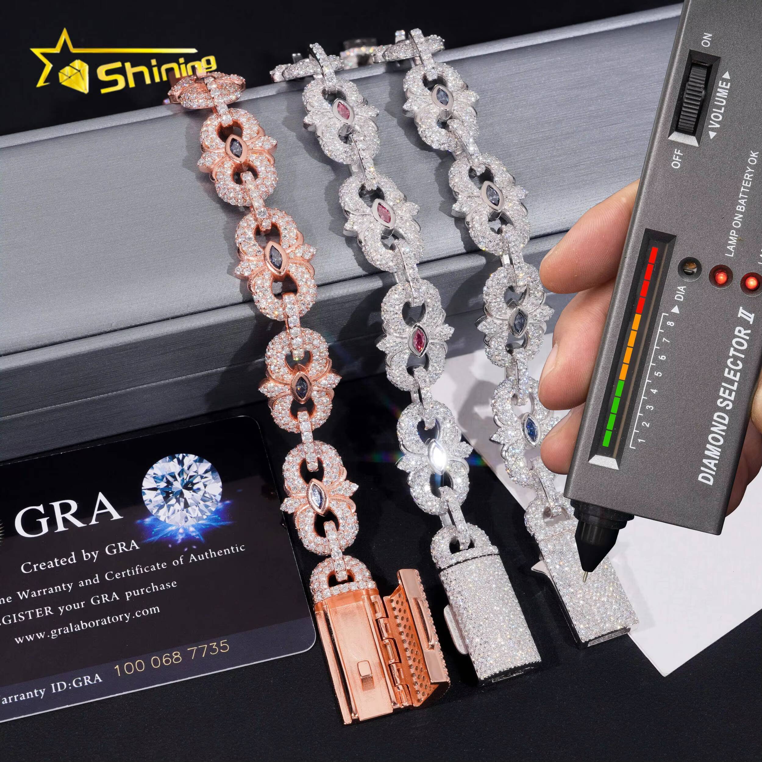 New Arrivals Iced Out Royal Blue Pink Marquise Hip Hop Infinity 16.5mm 925 Sliver VVS Moissanite Bracelet