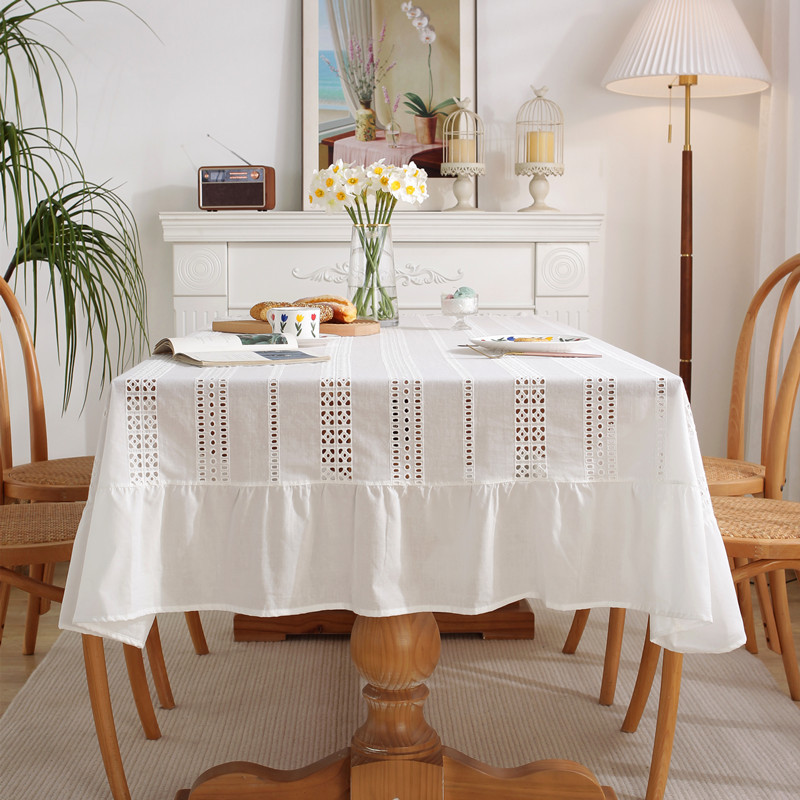 Romantic pure cotton white hollow embroidered skirt lotus leaf wood ear coffee table tablecloth tablecloth FZYV01