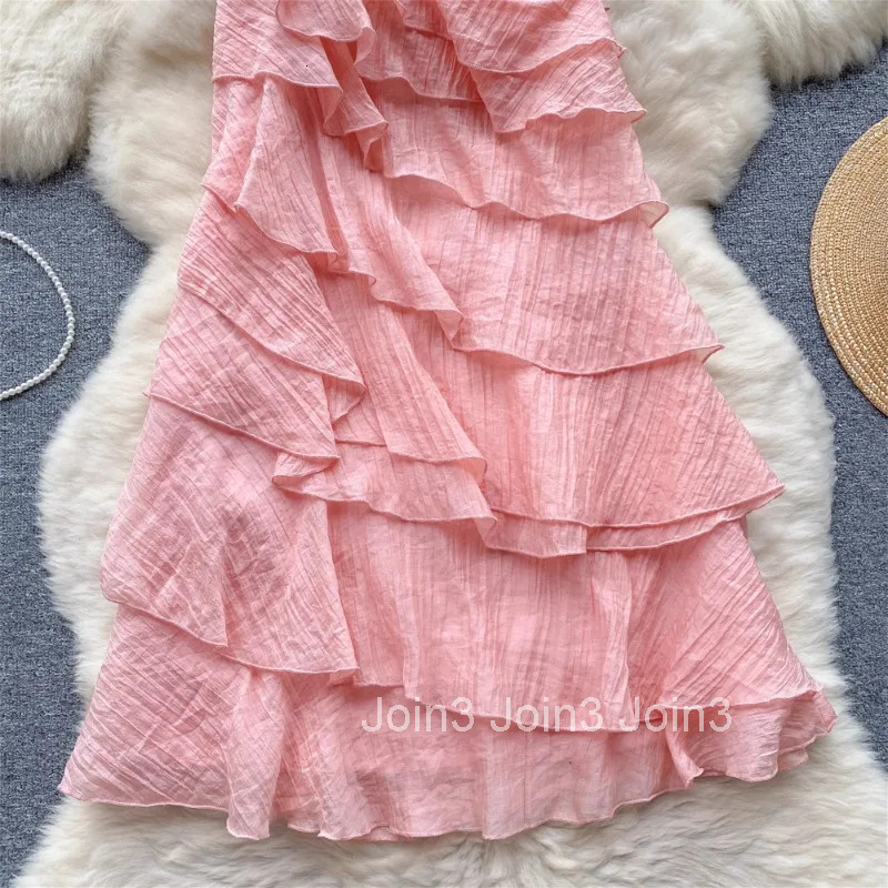 Summer Fashion Elegant Dresses for Women One Shoulder Flounced Edge Sleeveless Skinny Dress French Chic Female Vestidos Dropship