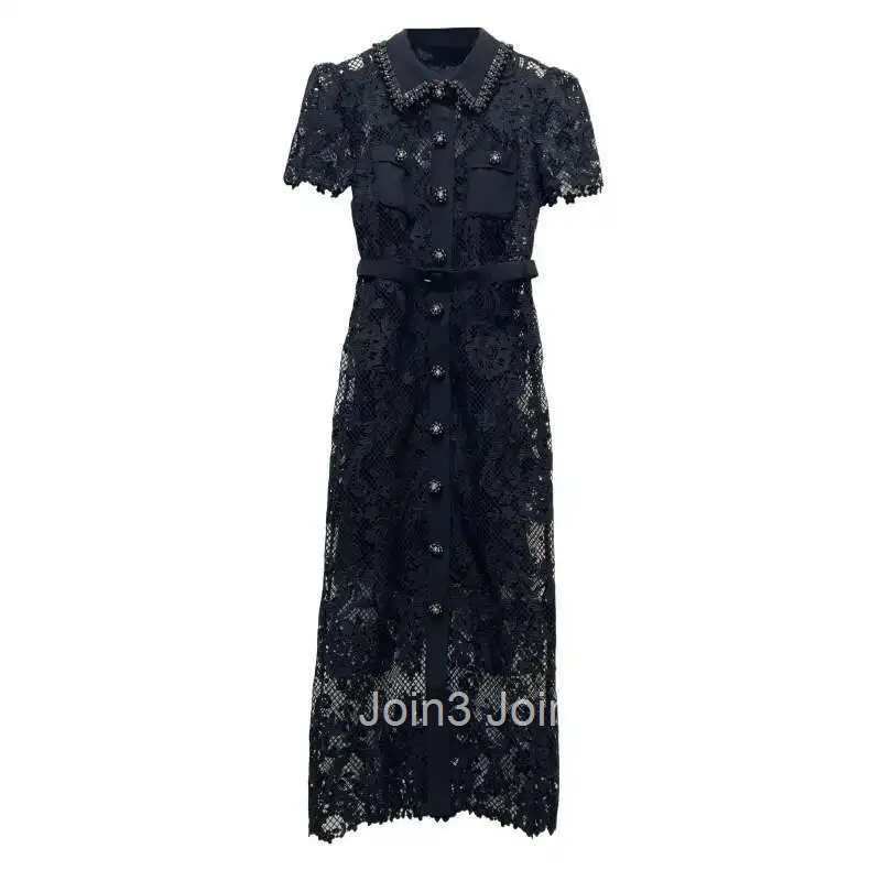 Quality Summer Pearl Diamond Bead Rhainstone Water Salute Flower Embroidery Lace Evening Prom Dress Women Formal Robe Party