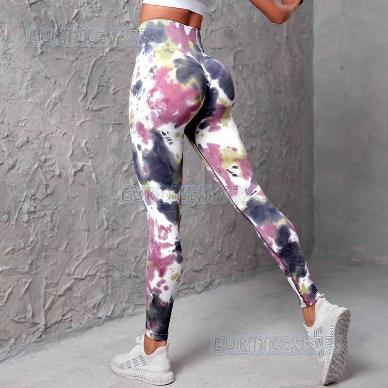 Outdoor Seamless Tie-dye Sports High-waist Tummy Control Butt-lifting Tight Pants for Women Tie-dye Yoga Fitness Pants H250806