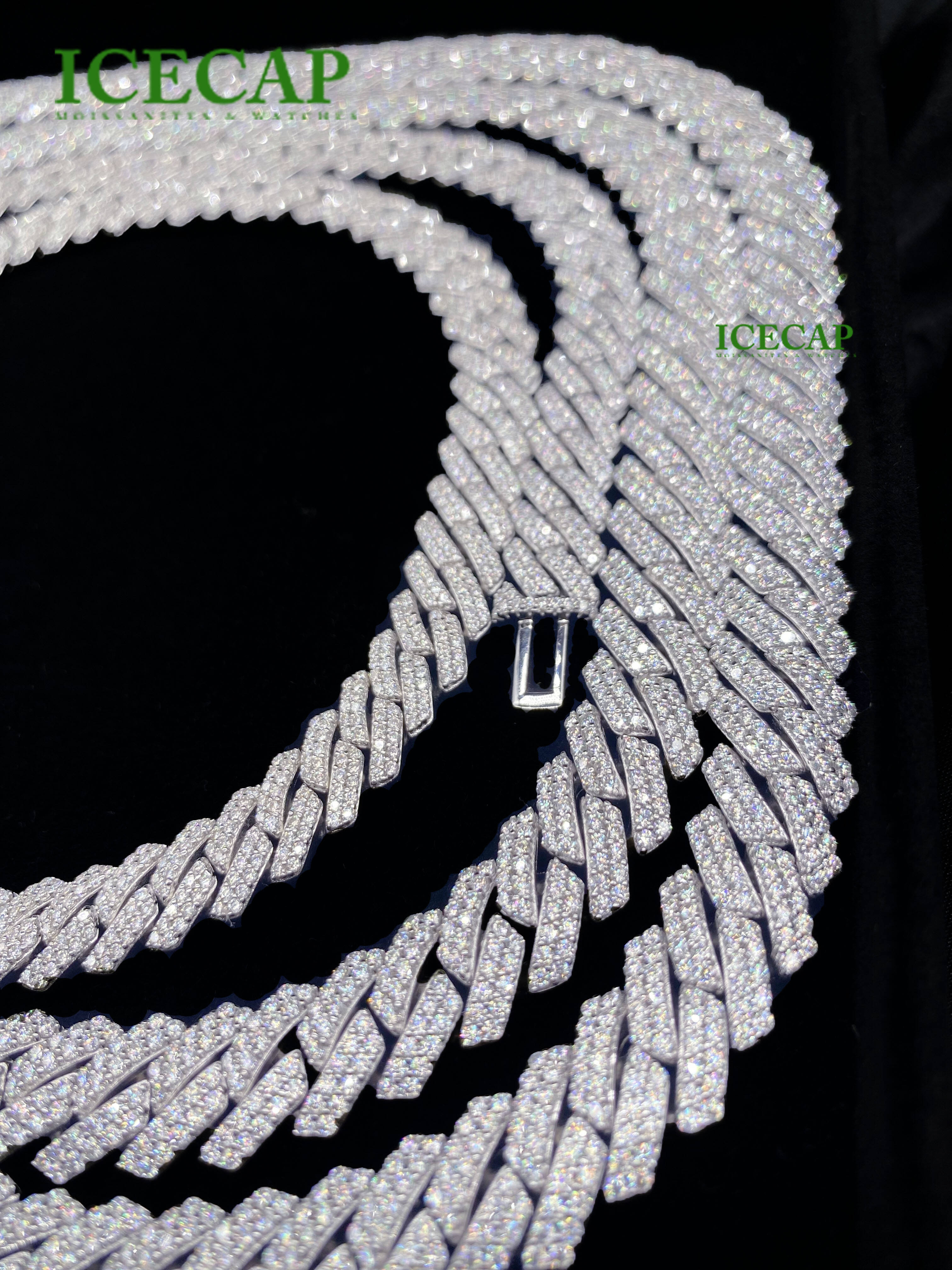 2025Icecap VVS Moissanite Diamond Cuban Chain 925 Sterling Silver White Gold Plated Hip Hop Necklace 12mm Cuban Link Chain for Men