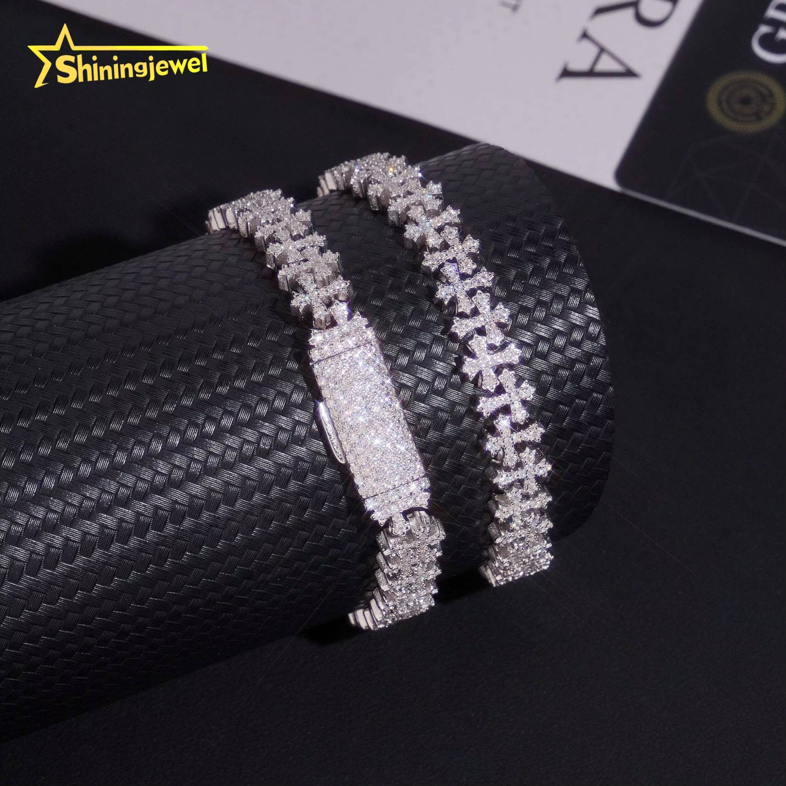 Iced Out Moissanite Cross Bracelets in 925 Silver Micro Pave Diamond Cut Design Unique Custom for Couple