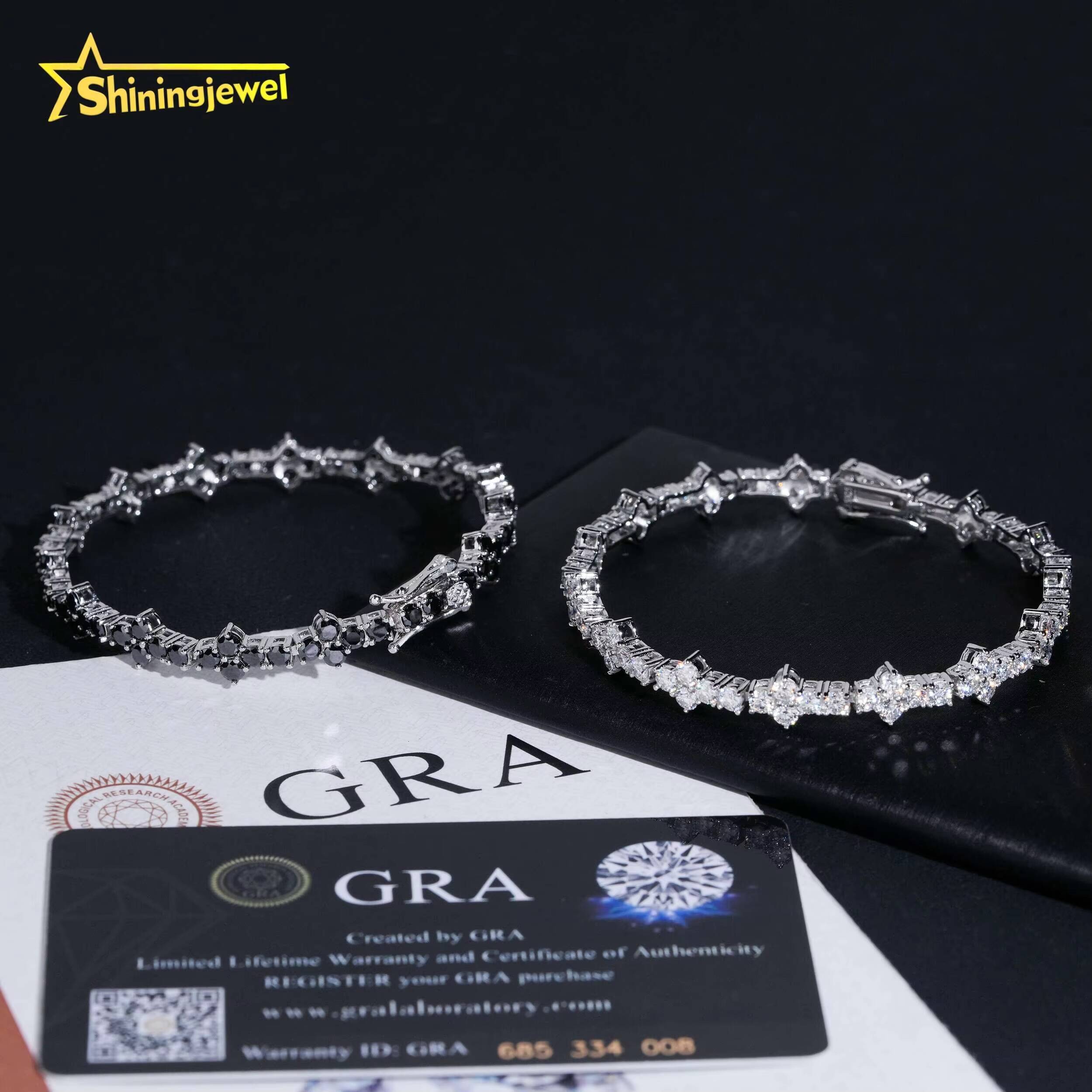 Wholesale Price 925 Silver 3mm Diamond Hip Hop Jewelry Black Moissanite Bracelet Iced Out VVS Moissanite Cross Tennis Chain