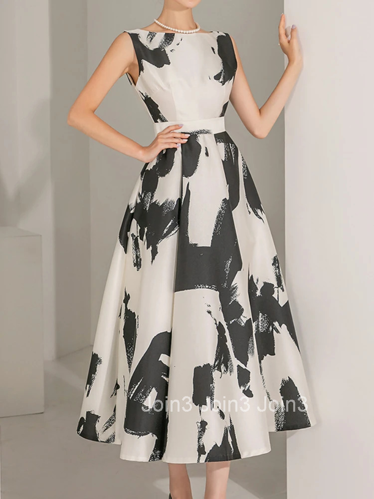 New Summer Casual Elegant Print Midi Party Dress Women Sleeveless Vintage A-Line Beach Maxi Retro Sundress Female Vestidos