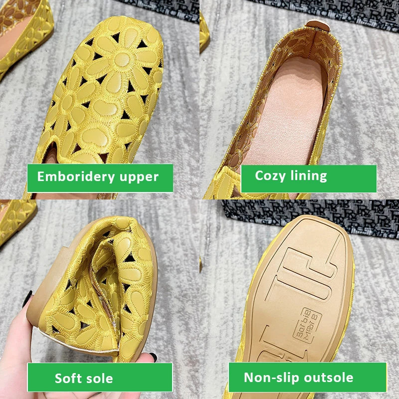 Size 35-42 Square Toe Summer Shoes for Women Embroidery er Shoes Soft Slipon Loafers Moccasin Leisure Womens Ballet Flats 250731