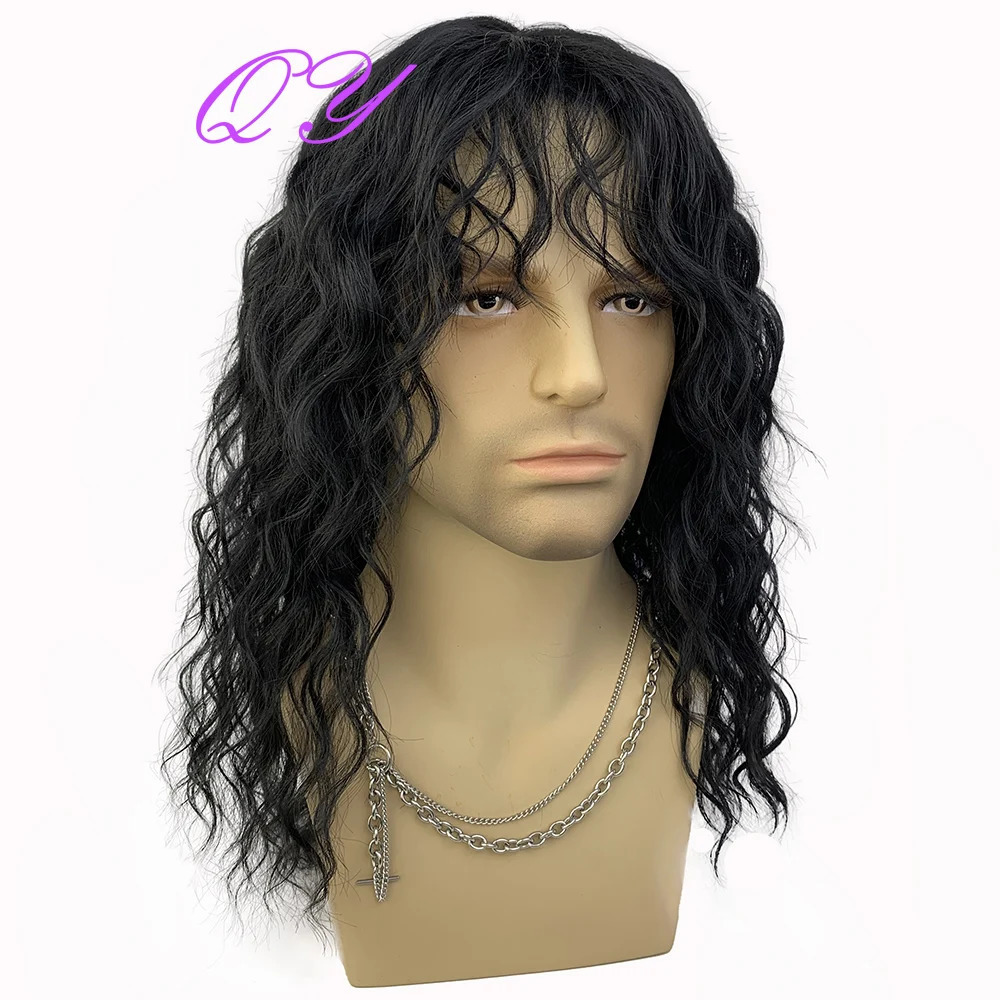 Synthetic Men Wig Natural Curly Dark Brown Color Male Wig With Bangs Water Wave Daily or Cosplay Adjustable Man Hair Wig 250805