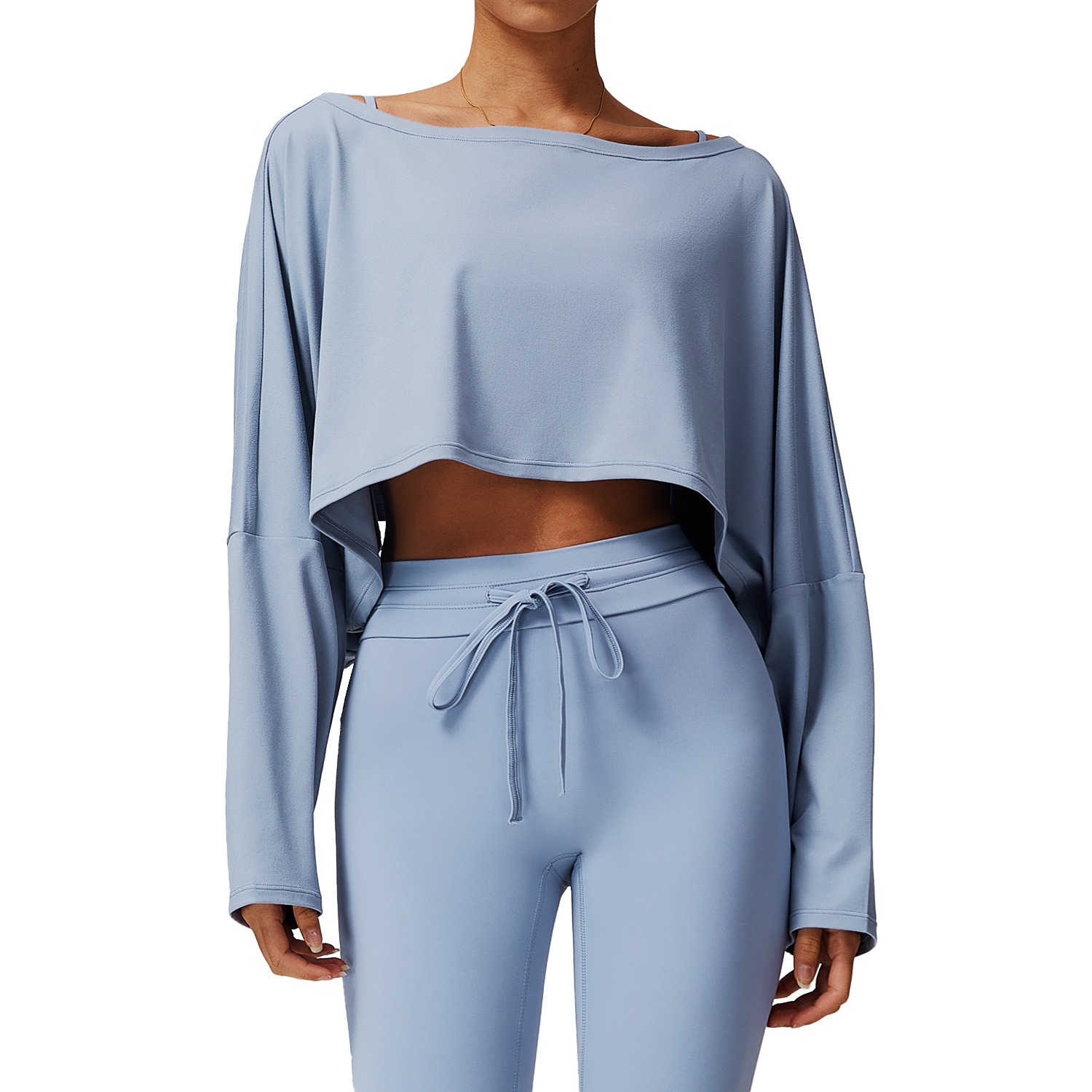 Women Off Shoulder Batwing Sleeve Long Sleeve Yoga Top Casual Loose Fit Workout Cover Up