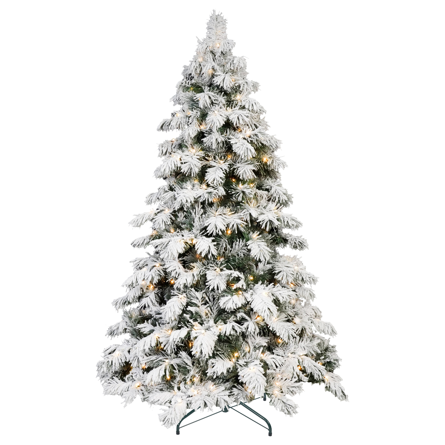 Artificial Christmas Tree with Warm White LED Lights, full white flocking PVC leaves, Quick Power Plug