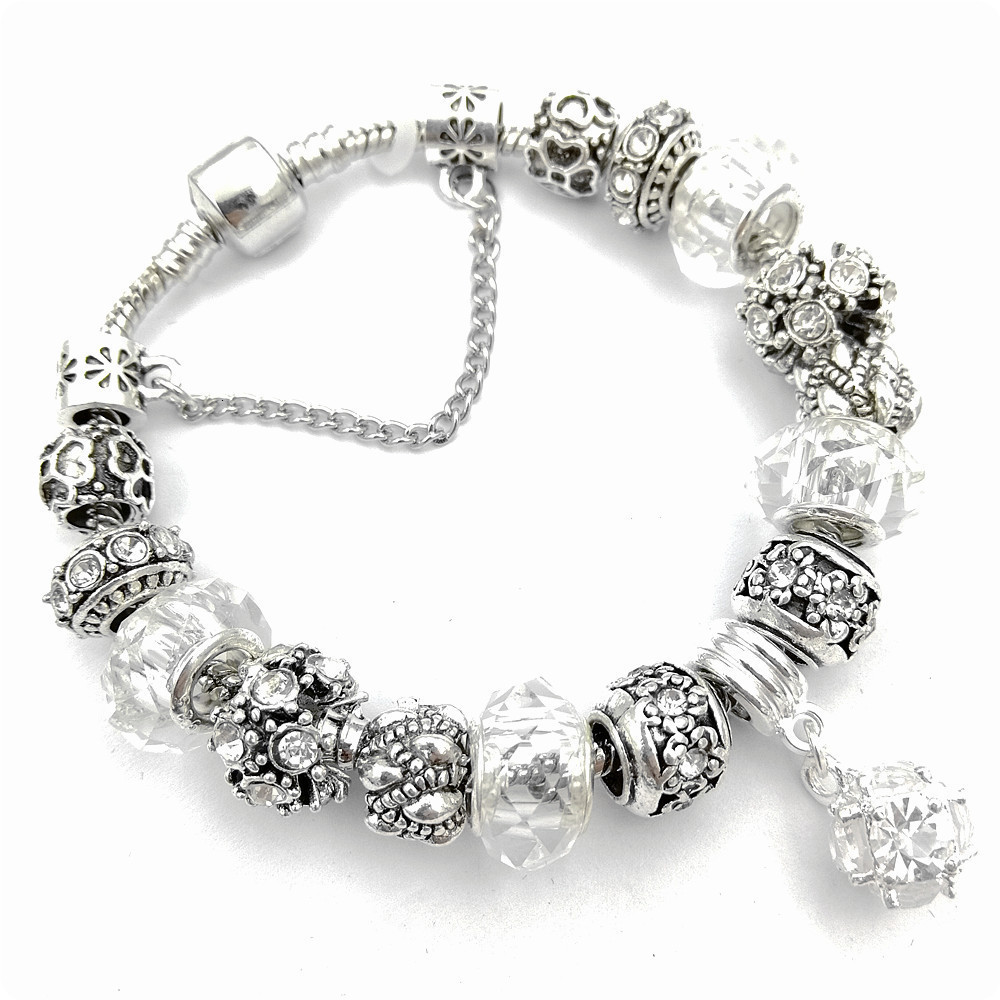 DIY Large Hole Beaded Crystal Bracelet for Women Best Friend Jewelry Snake Bone Chain Bracelet