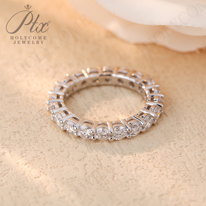 Finger Promise Ring Set Fashion Engagement Wedding Jewelry 925 Sterling Silver Full Diamond 3mm D Color Moissanite Eternity Band Rings