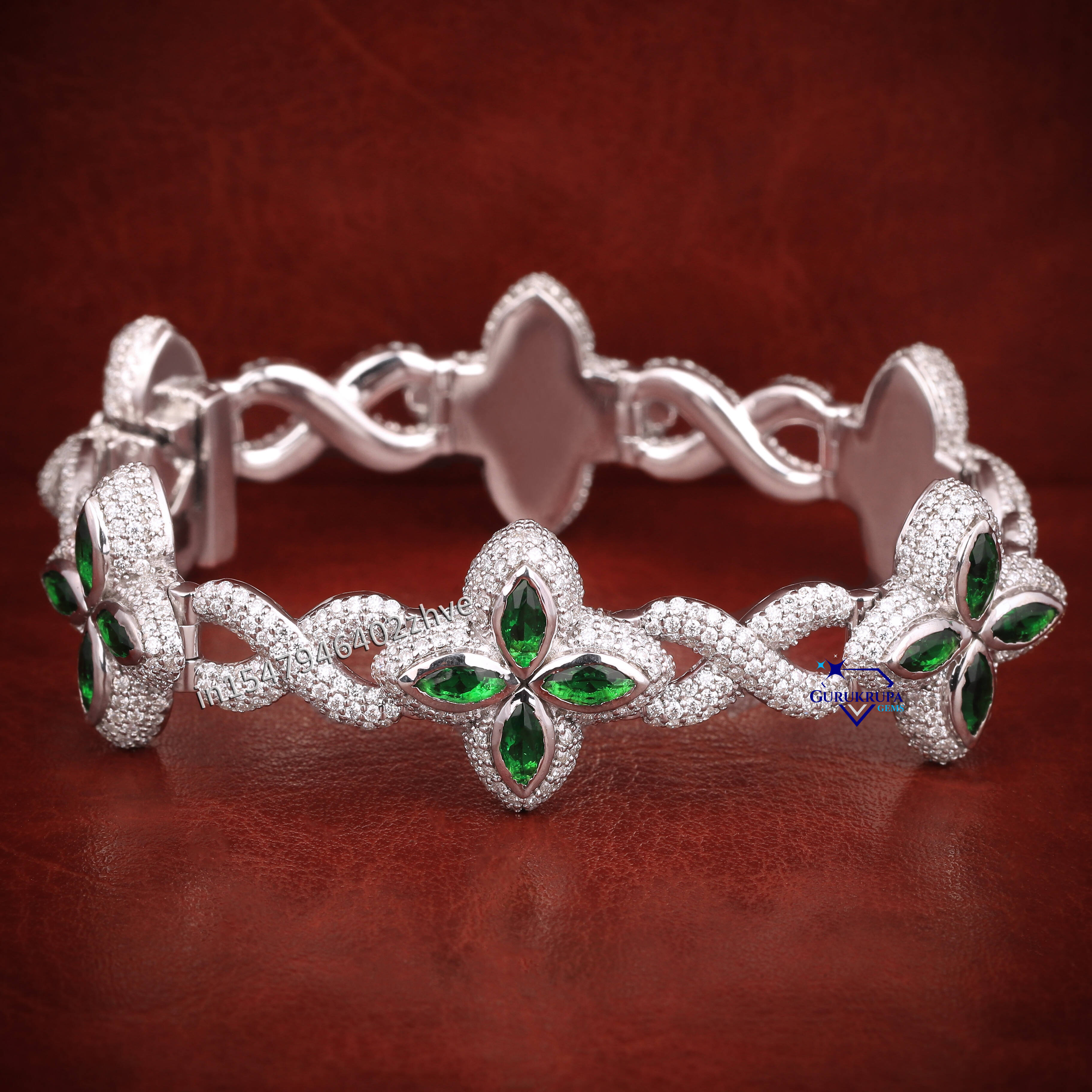 Charm Colorful Marquise Eye Moissanite Four Leaf Clover 14k Solid Gold Cuban Chain Bracelet Mens Women Jewelry Bracelet