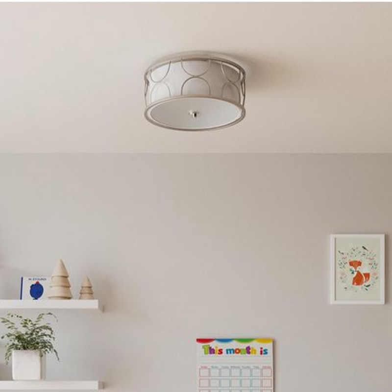 Modern indoor home hotel lighting surface-mounted light strip fabric lampshade brushed nickel ceiling light fixture Z-P350132