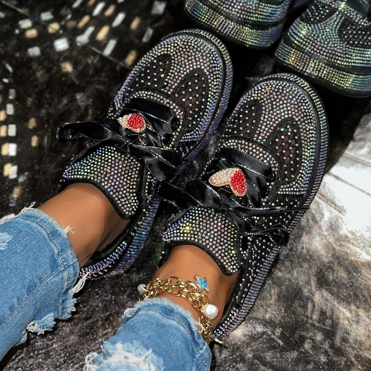 2025 summer New Women's luxury Sneakers Mesh breathable Thick Bottom Casual Shoes Full Crystal Diamond Versatile Trendy designer Shoes Female Out