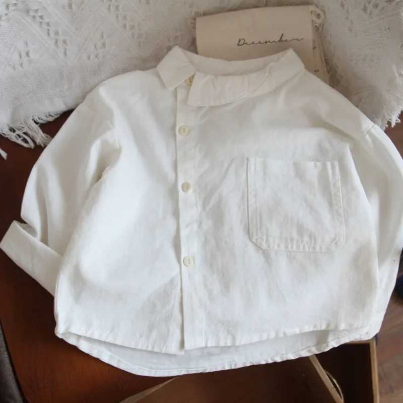 Spring and Autumn Childrens Solid Color Shirt Design Sense Boys Girls Top Side Collar Design Cotton and Linen Thin Shirt X250806