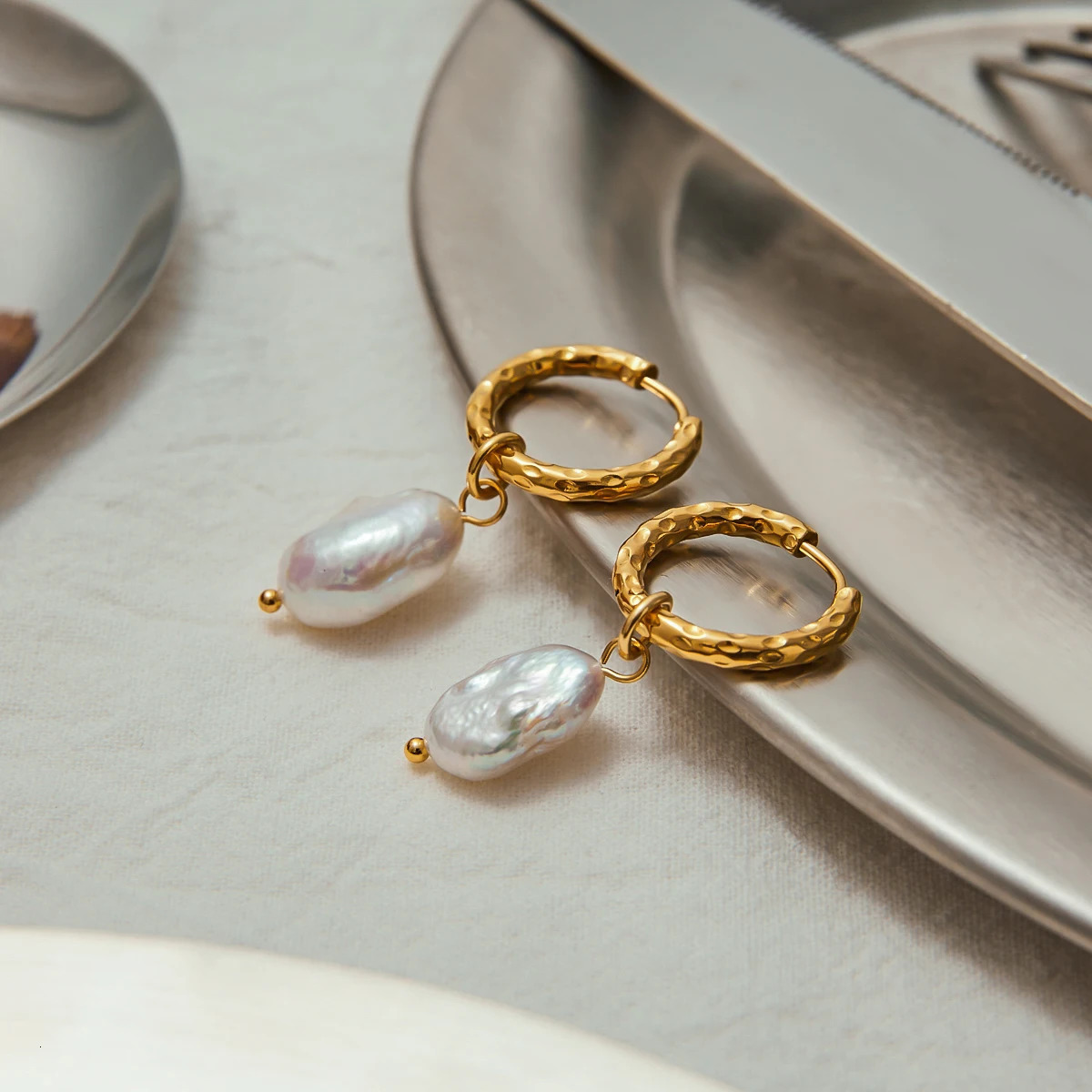 Youthway Irregular Freshwater Pearl Drop Hoop Earrings 2025 Stainless Steel Waterproof Ears Jewelry Elegant Daily Drop Earrings 250805