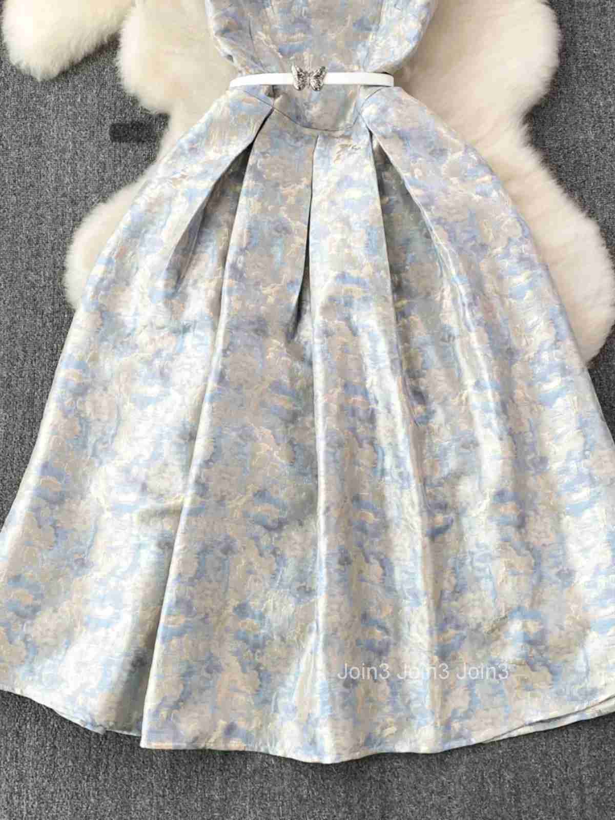 Elegant Luxury Celebrity Sleeveless Square Collar Printing Pleated Jacquarddress Slim Long Dress Party Formal Wedding Birthday