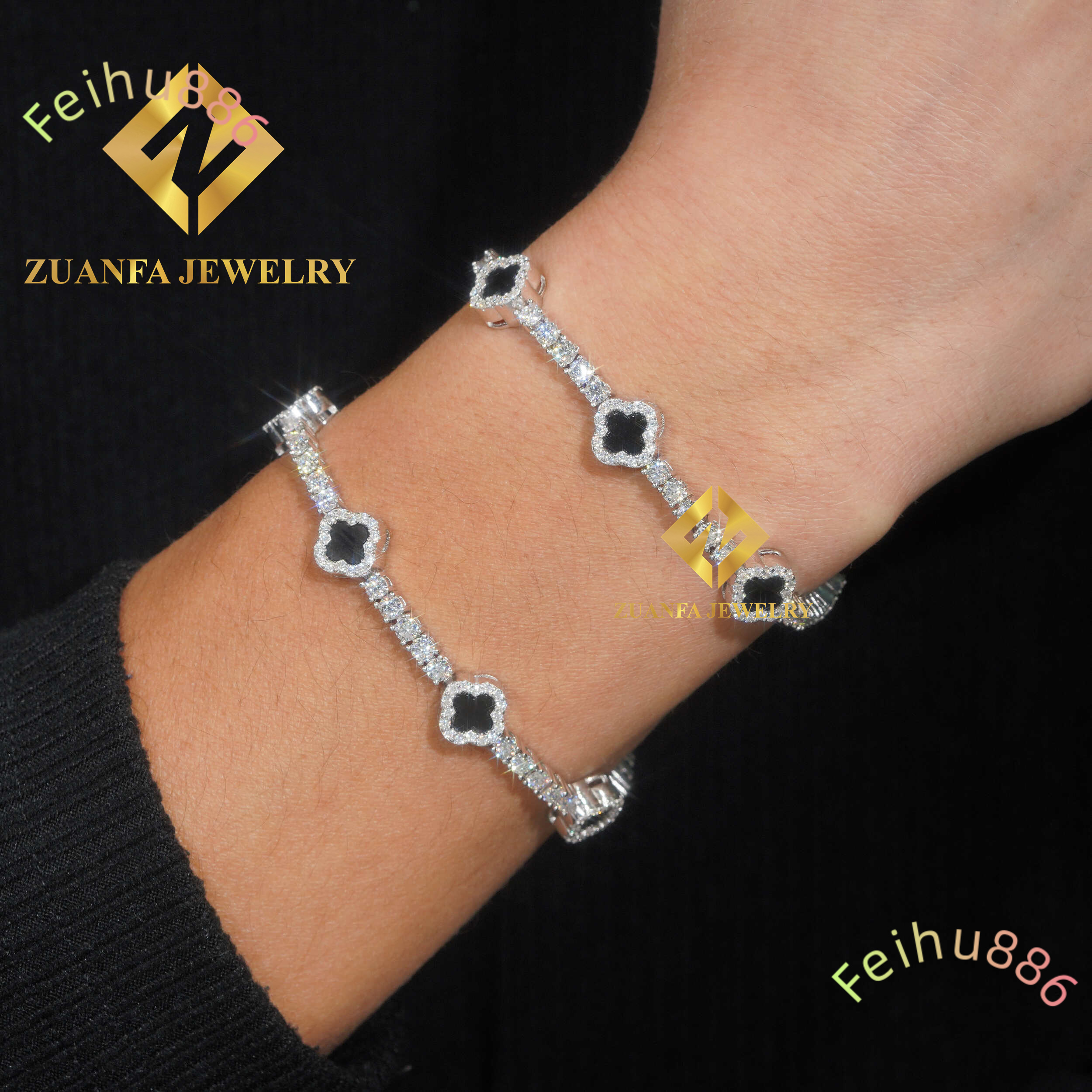 Shipping Fine Jewelry Hot Sale Agate Clover Bracelets Sterling Silver 925 Gold Plated Moissanite Tennis Chains Bracelet