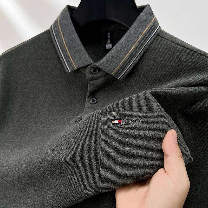 High quality long sleeve men's polo shirt autumn new style pocket embroidery high-end design clothing comfortable casual T-shirt