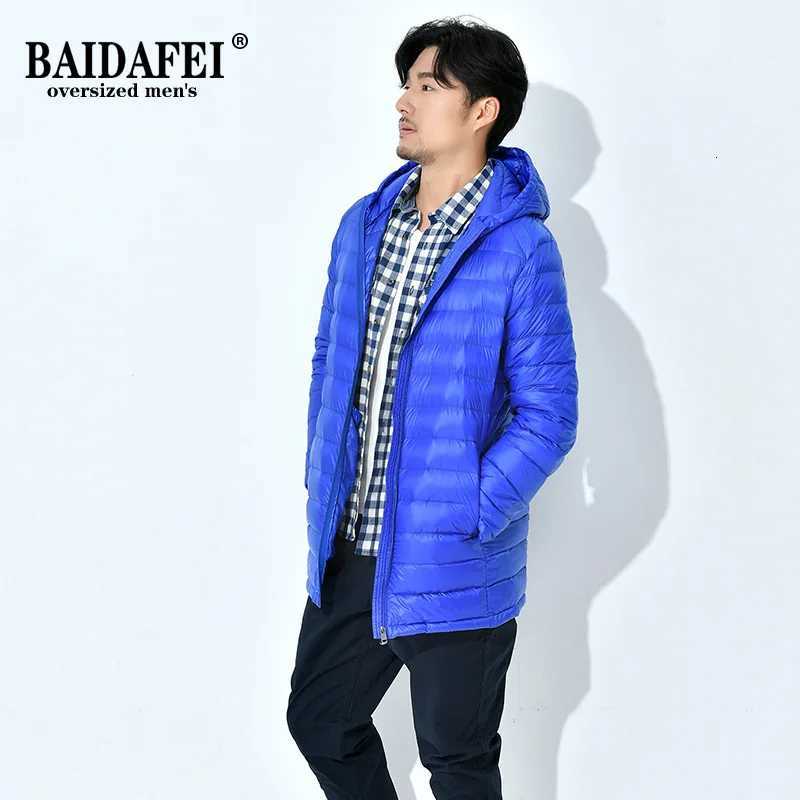 5XL 6XL 7XL 8XL Mens Oversized Ultralight Packable Long Hooded Down Jacket Puffer Down Coats Black Navy Blue Mens Winter Coat W250806
