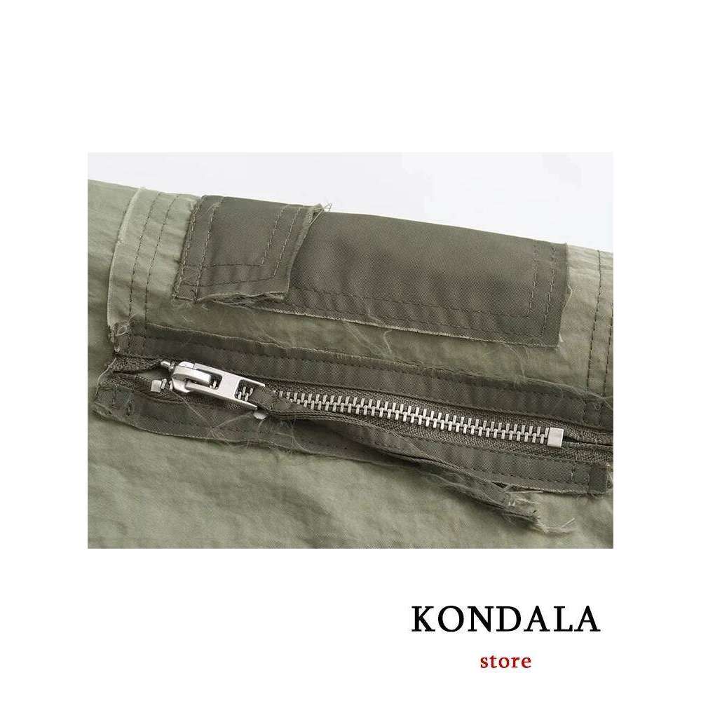 Streetwear Armygreen Bomber Women Patchwork Zipper Pockets Oversized Jackets Fashion Winter Spring Coats