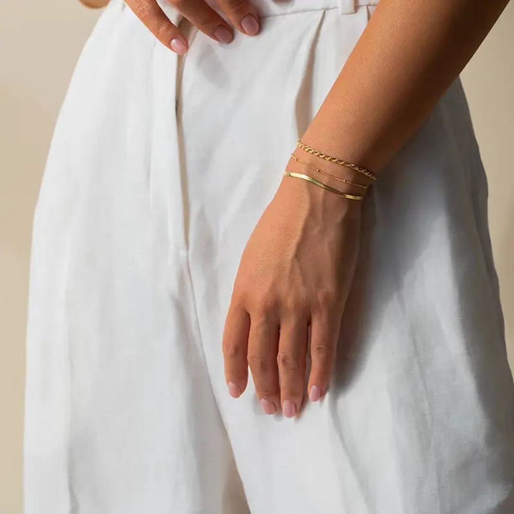 Gold Bracelets Set for Women 14K Real Gold Waterproof Thin Dainty Stackable Cuban Link Chain Fashion Jewelry Gifts wholesales drop ship