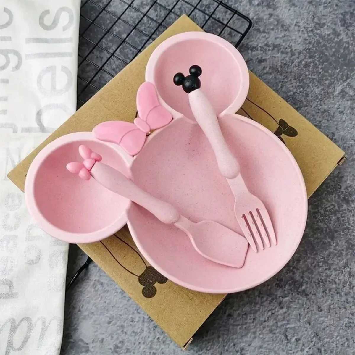 3Pcs/set Cartoon Baby Bowl Tableware Set Wheat Straw Eco-friendly Dishes Kids Dinner Baby Feeding Set Food Kids Plate Spoon Fork X250806