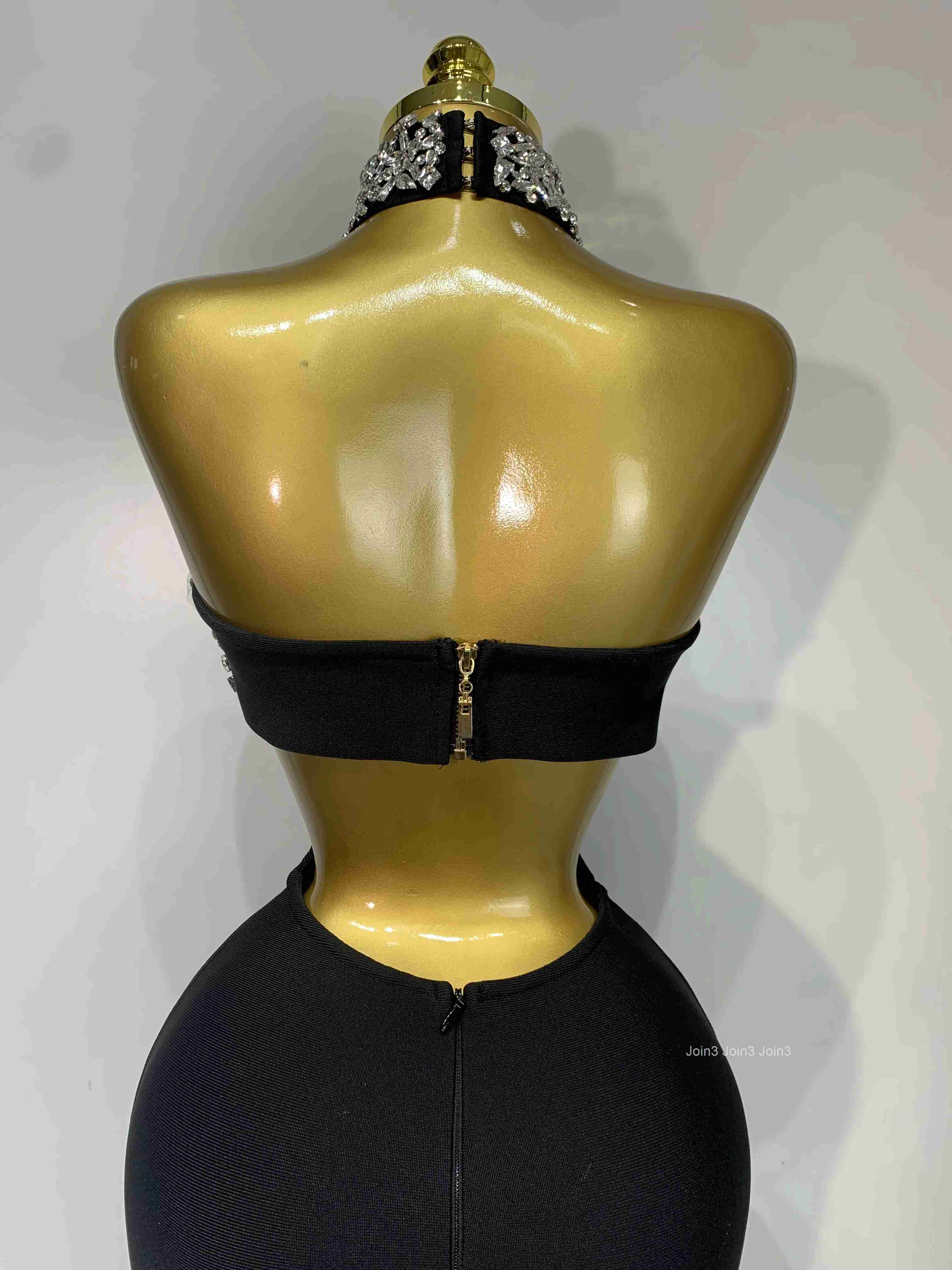 Women Sexy Backless Sparkly Crystal Diamonds Black Bodycon Bandage Dress Celebrity Elegant Evening Club Party Birthday Dresses