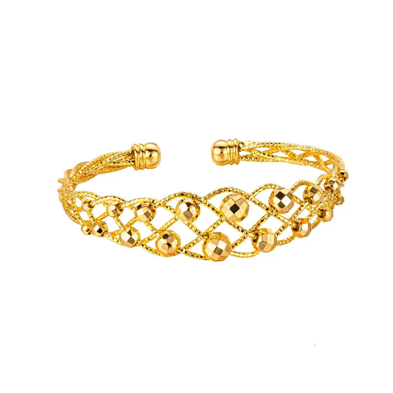 Dubai Gold Color Multi Beads Wide Cuff Bangle Bracelets for Women Wristband High Quality Jewelry Accessories Gifts 250805