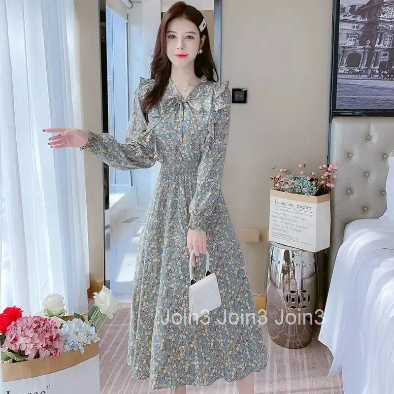 Floral Female Dress Ruffle Womens Long Sleeve Dresses Spring Autumn Hot Designer One-piece Elegant and Beautiful A Line X